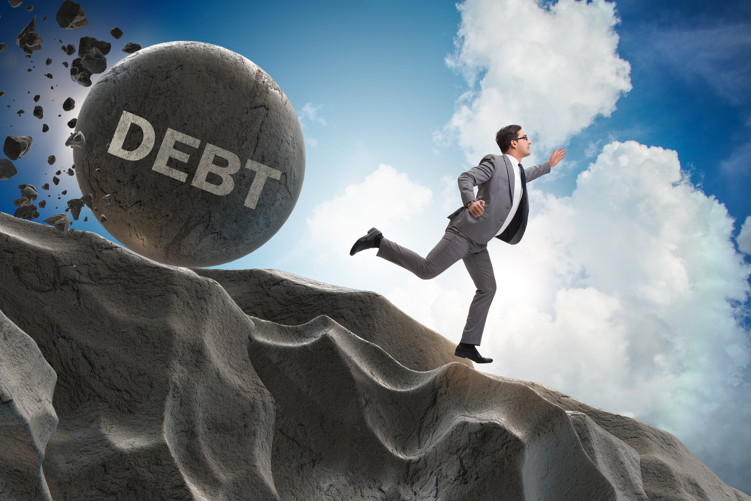 graphic of a man running down a hill with a 