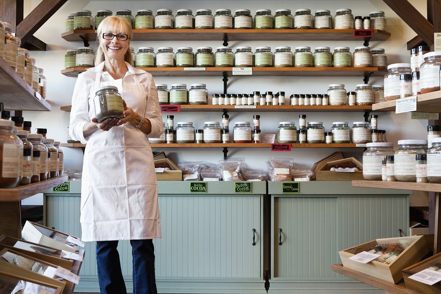 a woman working at a business