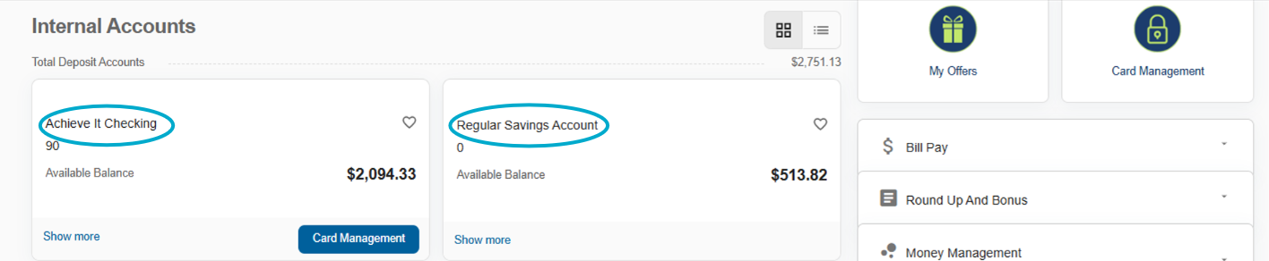 OLA_New_Acct online access dashboard internal accounts view