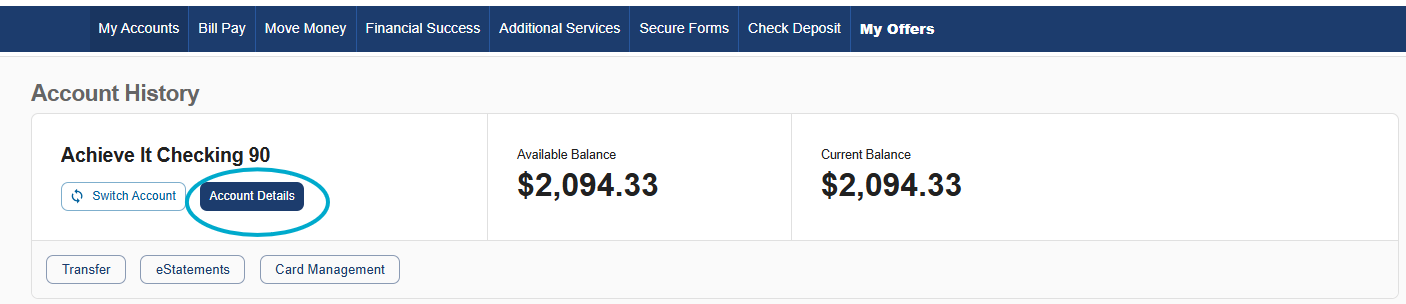 OLA_New_Acct_Step_2 online access dashboard account history view