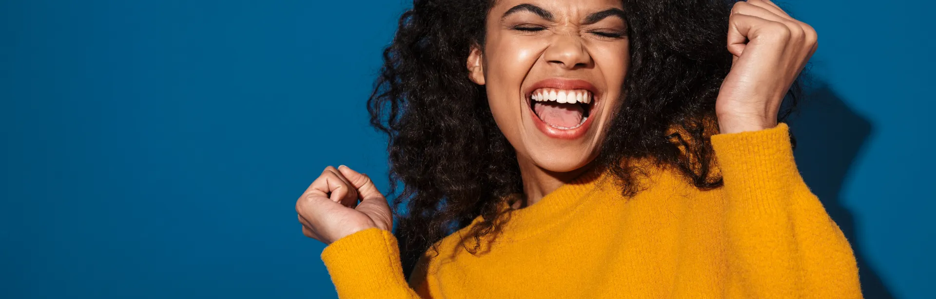 happy woman cheering